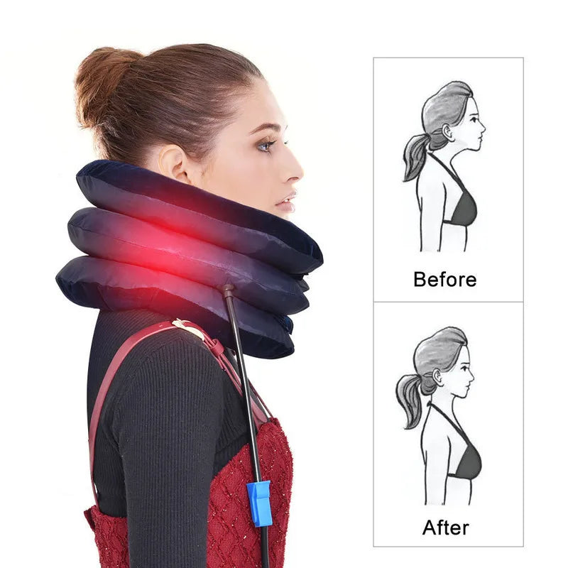 Inflatable Cervical Traction Collar Neck Pillows Adjustable Neck Support Brace Pain Relief  & Injury Recovery Stretcher
